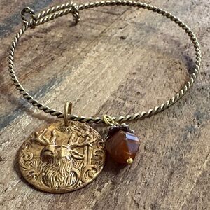 Gold Tone Twisted Bracelet bead charm and deer charm